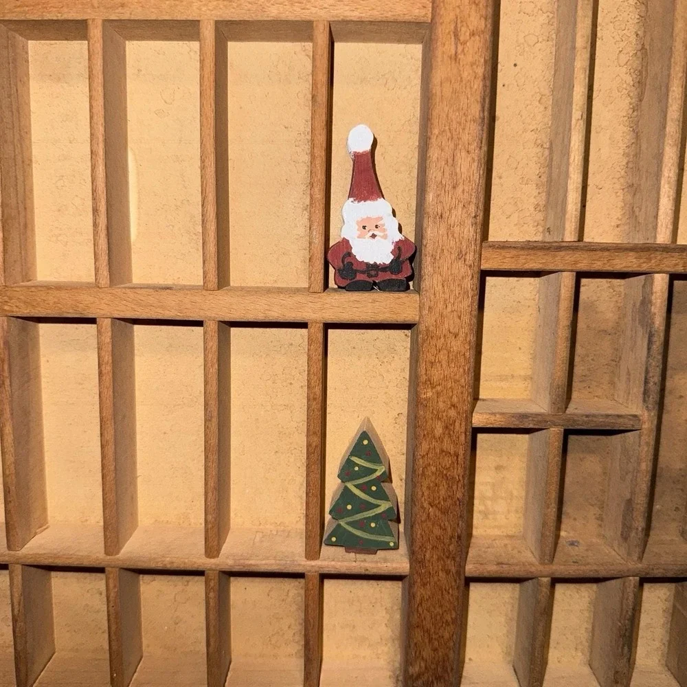 Vintage Santa Lot of 2 Folk Art Primitive Miniature Christmas Tree Wood Painted